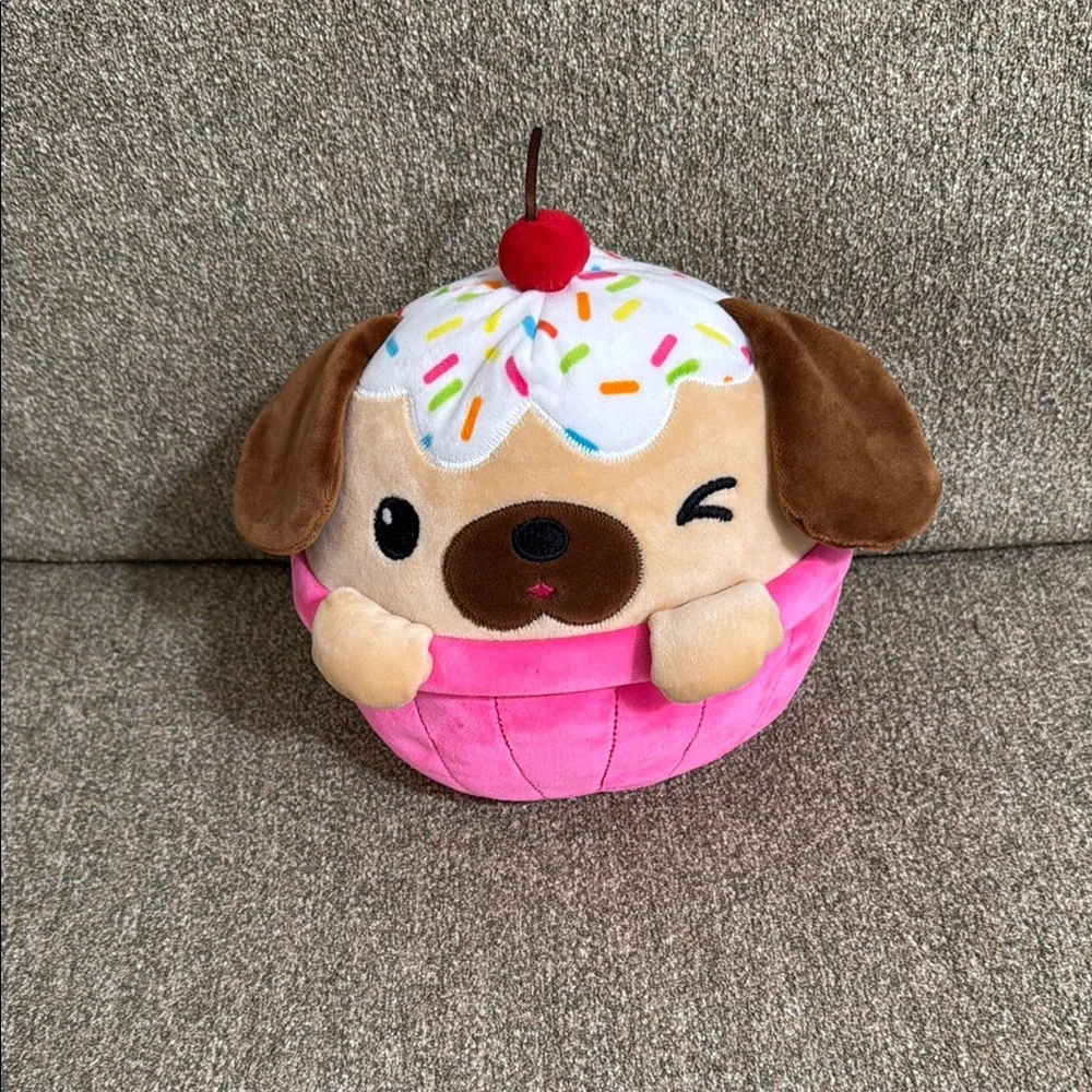 Squishmallow Winking Puppy Dog Cupcake Plush Birthday Cherry Stuffed Toy